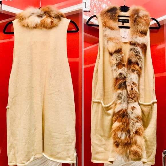* NWT Authentic Adrienne Landau Knit Vest/Fox Fur - Picture 3 of 8
